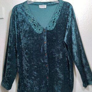 CARREAU SPORT WOMANS VELVETEEN CARDIGAN GREEN